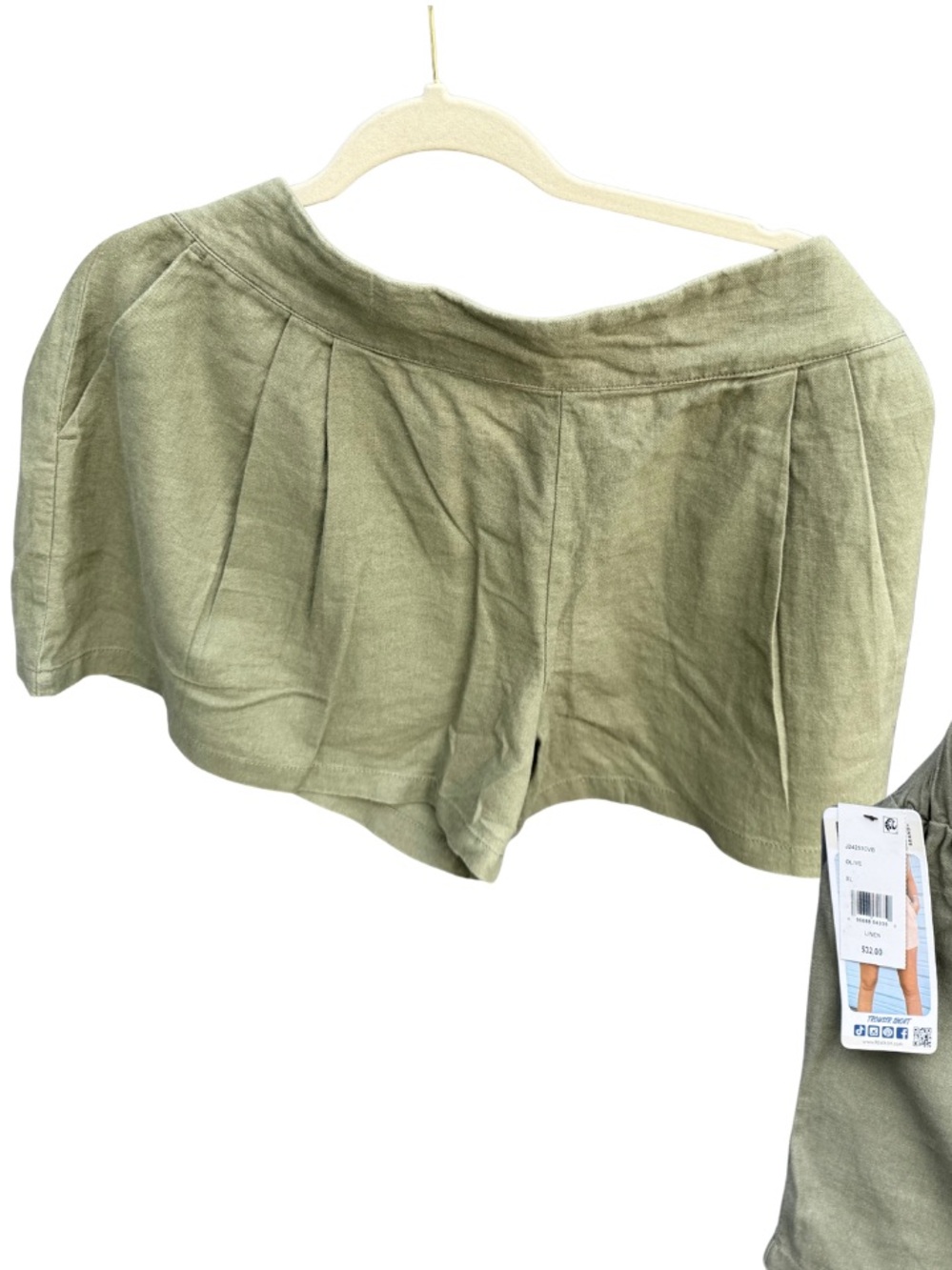 Rewash Olive Green High-Waist Relaxed Linen-Blend Shorts